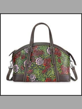 Vintage Floral Embossed Crossbody Satchel Handbag Adjustable Strap Purse